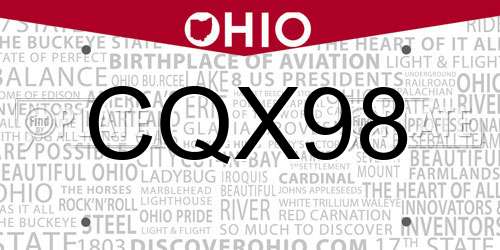 CQX98 Ohio License Plate