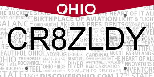 CR8ZLDY Ohio License Plate