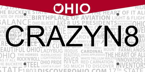 CRAZYN8 Ohio License Plate