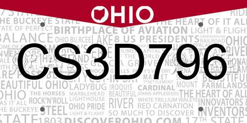 CS3D796 Ohio License Plate