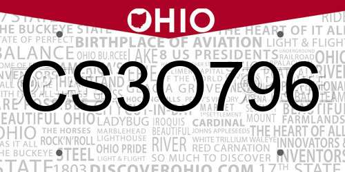CS3O796 Ohio License Plate