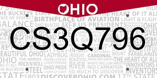CS3Q796 Ohio License Plate