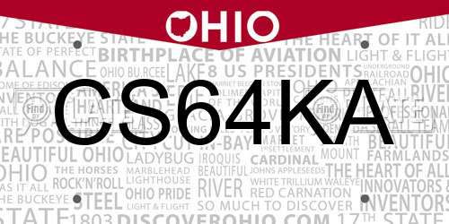 CS64KA Ohio License Plate