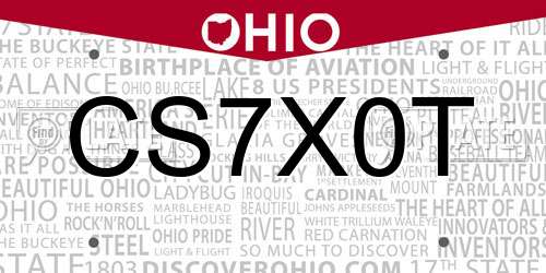 CS7X0T Ohio License Plate