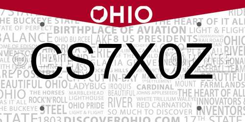 CS7X0Z Ohio License Plate
