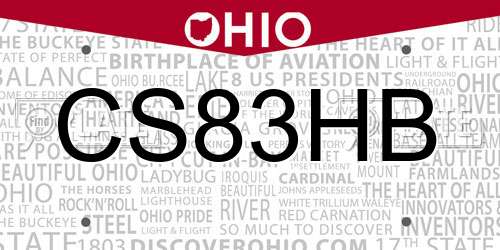 CS83HB Ohio License Plate