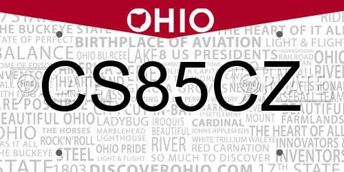CS85CZ Ohio License Plate