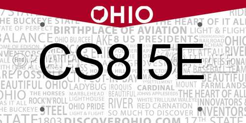 CS8I5E Ohio License Plate