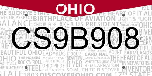 CS9B908 Ohio License Plate