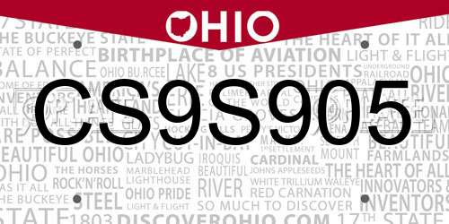 CS9S905 Ohio License Plate