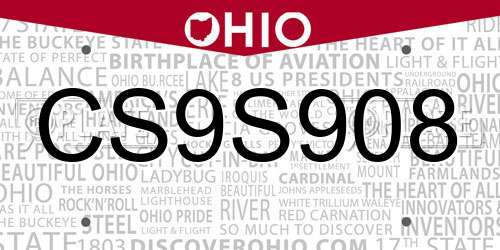 CS9S908 Ohio License Plate
