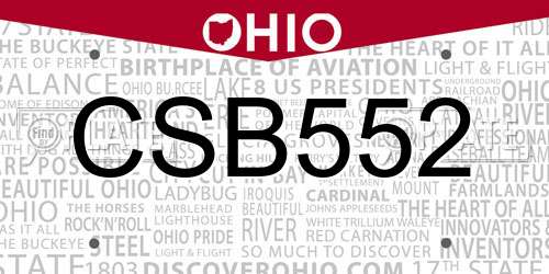 CSB552 Ohio License Plate