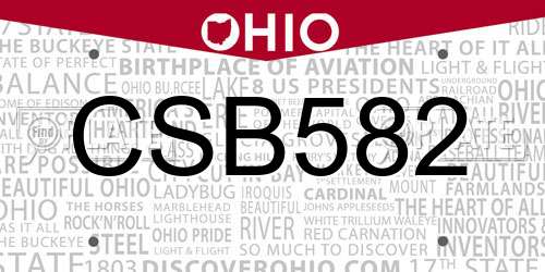 CSB582 Ohio License Plate