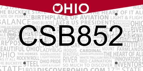 CSB852 Ohio License Plate