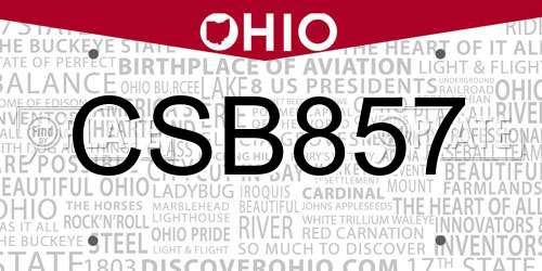 CSB857 Ohio License Plate