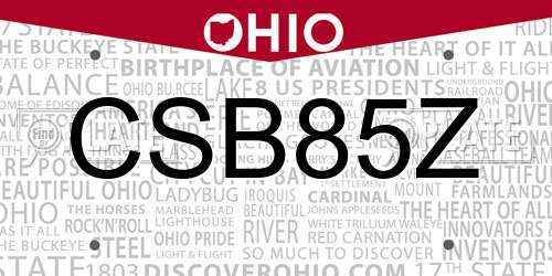 CSB85Z Ohio License Plate