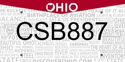 CSB887 Ohio License Plate