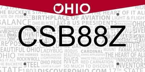 CSB88Z Ohio License Plate