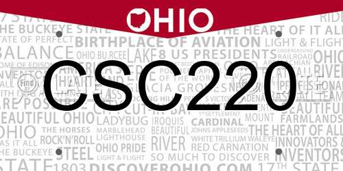 CSC220 Ohio License Plate