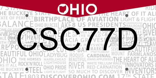 CSC77D Ohio License Plate