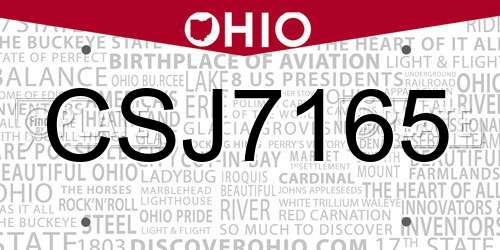 CSJ7165 Ohio License Plate
