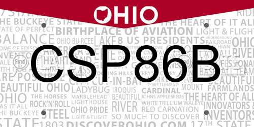 CSP86B Ohio License Plate