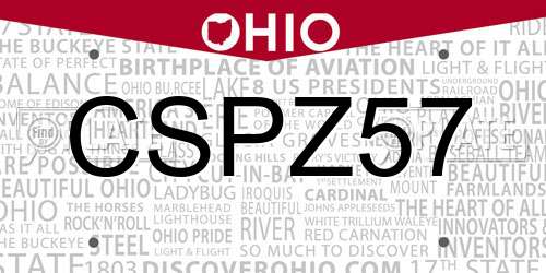 CSPZ57 Ohio License Plate