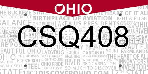 CSQ408 Ohio License Plate