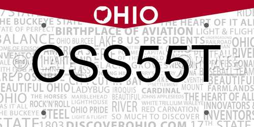 CSS55T Ohio License Plate