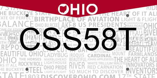 CSS58T Ohio License Plate