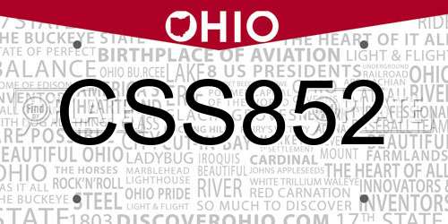 CSS852 Ohio License Plate