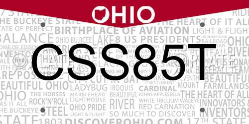 CSS85T Ohio License Plate