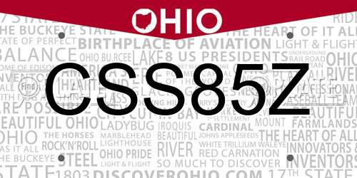 CSS85Z Ohio License Plate