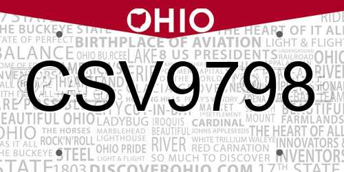 CSV9798 Ohio License Plate
