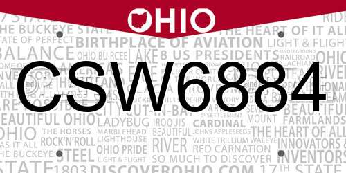 CSW6884 Ohio License Plate