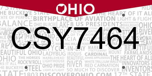 CSY7464 Ohio License Plate