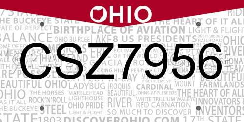 CSZ7956 Ohio License Plate