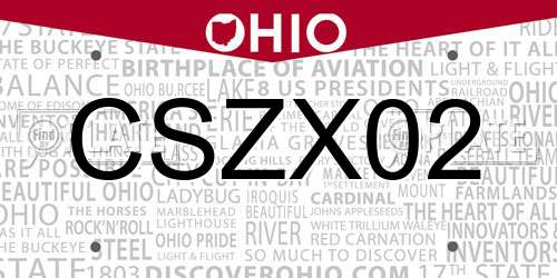 CSZX02 Ohio License Plate