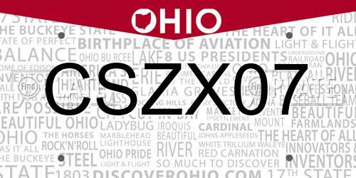 CSZX07 Ohio License Plate