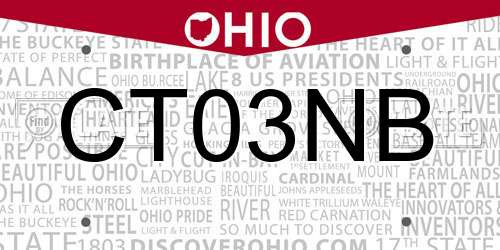 CT03NB Ohio License Plate