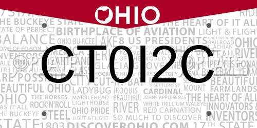CT0I2C Ohio License Plate