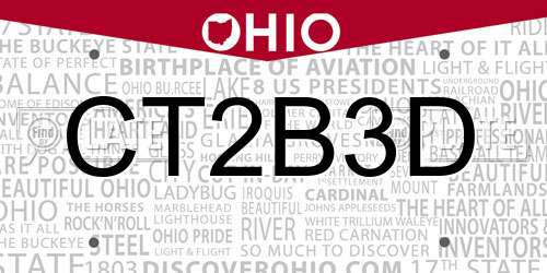 CT2B3D Ohio License Plate