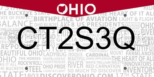 CT2S3Q Ohio License Plate