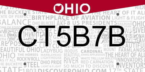 CT5B7B Ohio License Plate