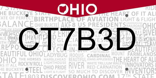 CT7B3D Ohio License Plate