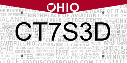 CT7S3D Ohio License Plate