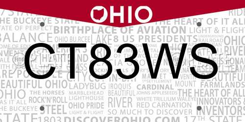 CT83WS Ohio License Plate