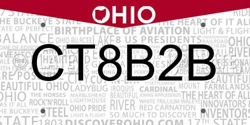 CT8B2B Ohio License Plate