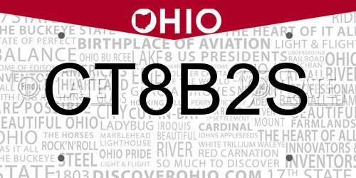 CT8B2S Ohio License Plate