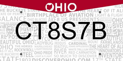 CT8S7B Ohio License Plate